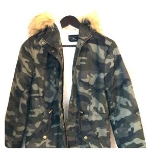 Camo faux fur hooded jacket